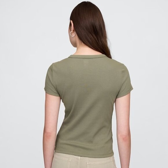 GAP Factory Ribbed Crewneck T-Shirt Mesculine Green Short Sleeves Size S - Picture 9 of 11